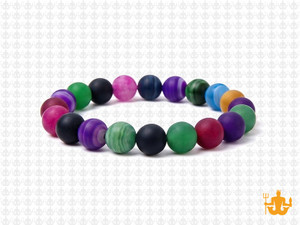 8mm Matte Mix Banded Agate Elastic Bracelet 7.5" dyed [b3f29m]