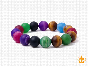 10mm Matte Mix Banded Agate Elastic Bracelet 7.5" dyed [b4f29m]