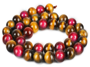 8mm Golden & Pink Tiger Eye Round Beads 15.5" heated [8gyf]