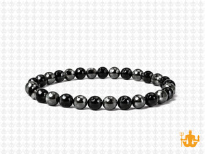 4mm Onyx + Hematite Elastic Bracelet 7.5" dyed [b1s32]