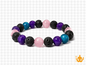 8mm Lava+Agate+Rose Quartz Elastic Bracelet 7.5" dyed [b3s25]