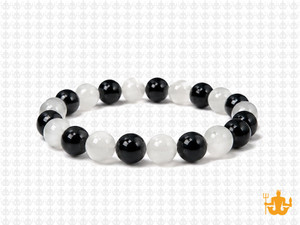 8mm Snow Jade + Onyx Elastic Bracelet 7.5" [b3s35]