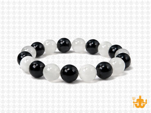 10mm Snow Jade + Onyx Elastic Bracelet 7.5" [b4s35]