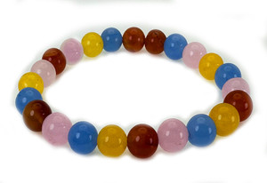 10mm Mix Agate & Jade Elastic Bracelet 7.5" dyed [b4s8]