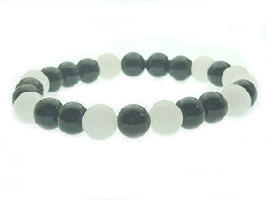 10mm Onyx & White Jade Bracelet 7.5" [b4x77]