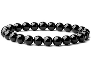 8mm Black Tourmaline Elastic Bracelet 7.5" natural [b3mm5]