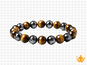 8mm Tiger Eye, Onyx, Hematite Bracelet 7.5", Natural [b3x90]