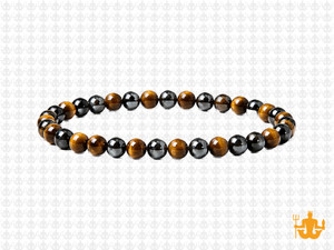 4mm Tiger Eye, Onyx, Hematite Bracelet 7.5", Natural [b1x90]