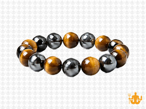 10mm Tiger Eye, Onyx, Hematite Bracelet 7.5", Natural [b4x90]