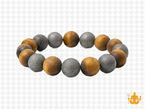 10mm Matte Tiger Eye, Onyx, Hematite Bracelet 7.5", Natural [b4x90m]