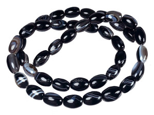 6x9mm Black Banded Agate Rice Beads 15.5" natural [a216b]