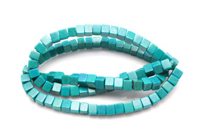 4x4mm Blue Turquoise Cube Beads 15.5" stabilized [ts147]