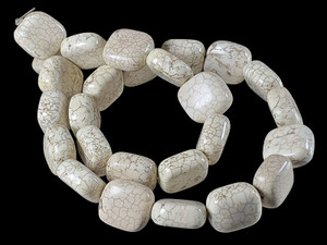 16mm White Turquoise Puff Square Beads 15.5" stabilized [t5w16]