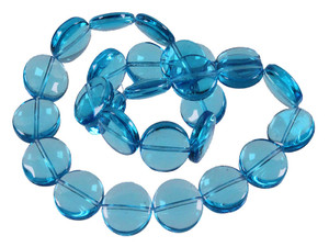 14mm Aquamarine Puff Coin Beads 15.5" synthetic [u82a34]