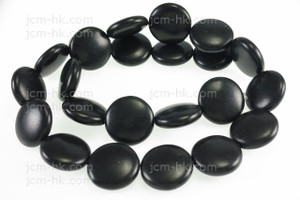18mm Black Magnesite Puff Coin Beads 15.5" [t383k]