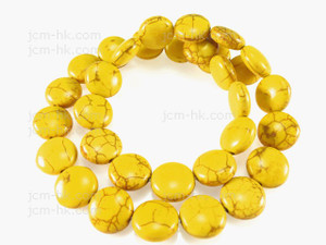 18mm Yellow Magnesite Puff Coin Beads 15.5" [t383y]