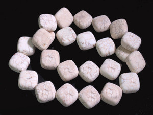 15mm Matte White Turquoise Puff Square Beads 15.5" stabilized [t5aw15m]