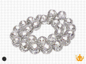 12mm Metallic Silver Glass Faceted Round Bead About 35 Beads [uc10b16]