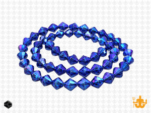 6mm Metallic Blue Glass Faceted Bicone About 50 Bead 11" [uc22b21]