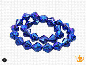 8mm Metallic Blue Glass Faceted Bicone About 40 Bead 12" [uc23b21]