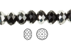 4x3mm Silver & Jet Black Faceted Rondelle about 15.5" [uc1c2]