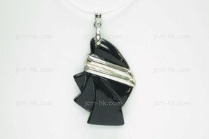 35X48mm Buffalo Horn Carved Designer Bead Pendant With 925 Silver Setting [z1614]