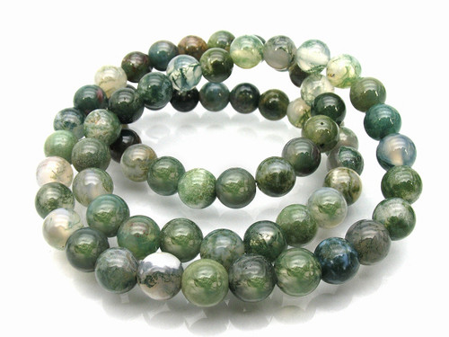 8mm Moss Agate Round Beads 15.5" natural [8d3]
