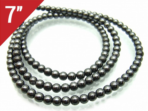 4mm Hematite Round Loose Beads About 7" synthetic [i4a21]