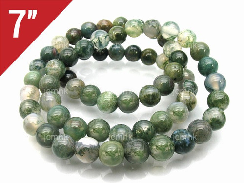 8mm Moss Agate Round Loose Beads About 7" natural [i8d3]