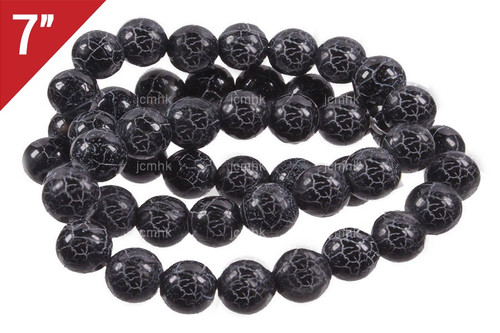 8mm Black Fire Agate Round Loose Beads About 7" natural [i8f30k]