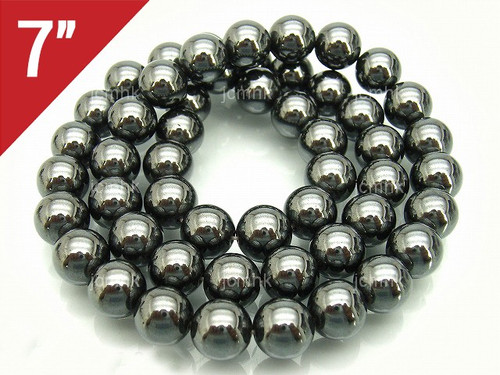 10mm Hematite Round Loose Beads About 7" synthetic [i10a21]