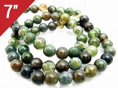 10mm Moss Agate Round Loose Beads About 7" natural [i10d3]