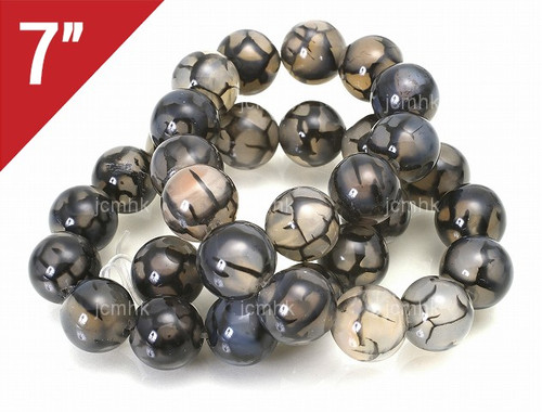 12mm Black Fire Agate Round Loose Beads About 7" natural [i12f17]