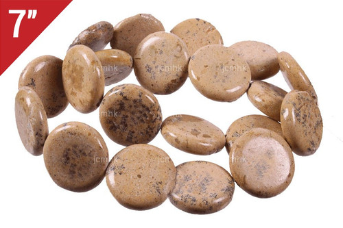 20mm Sand Jasper Puff Coin Loose Beads 7" [is363]