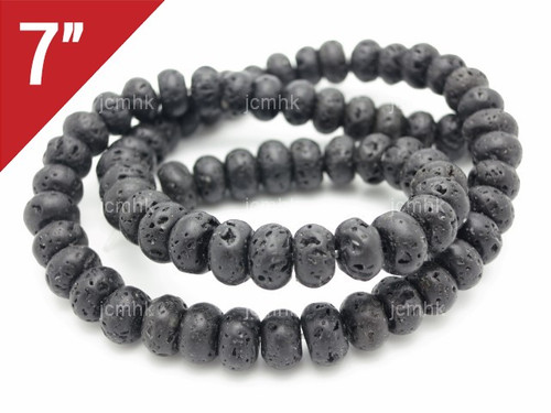 10mm Black Lava Rondelle Loose Beads 7" [is409]