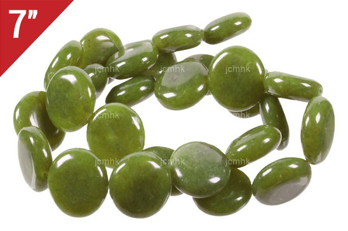 15mm Olivine Jade Puff Coin Loose Beads 7" natural [is4b38-15]