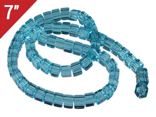 6x6mm Aquamarine Cube Loose Beads 7" synthetic [iu79a34]