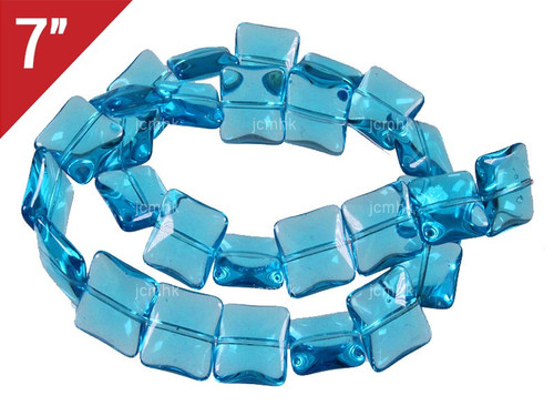 14mm Aquamarine Puff Square Loose Beads 7" synthetic [iu83a34]