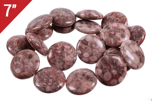 20x6mm Fossil Jasper Coin Loose Beads 7" [iw430]