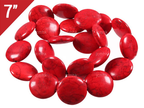 20mm Red Turquoise Coin Loose Beads 7" [iwa297]