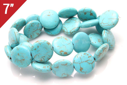 16mm Blue Turquoise Puff Coin Loose Beads 7" [it4b16]