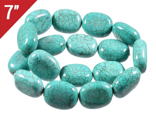 18x25mm Blue Turquoise Puff Oval Loose Beads 7" [it7b18a]
