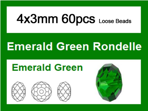 4x3mm Emerald Crystal Faceted Rondelle Loose Beads 60pcs. [iuc1a17]