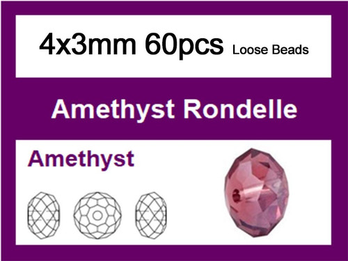 4x3mm Amethyst Crystal Faceted Rondelle Loose Beads 60pcs. [iuc1a20]