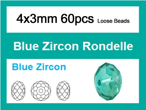 4x3mm Blue Zircon Crystal Faceted Rondelle Loose Beads 60pcs. [iuc1a27]