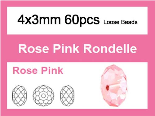 4x3mm Pink Crystal Faceted Rondelle Loose Beads 60pcs. [iuc1a5]