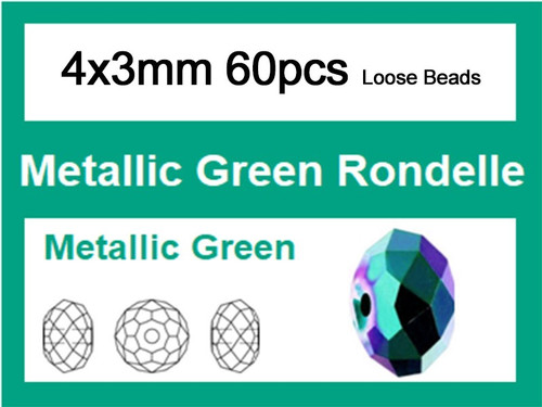 4x3mm Metallic Green Crystal Faceted Rondelle Loose Beads 60pcs. [iuc1b20]