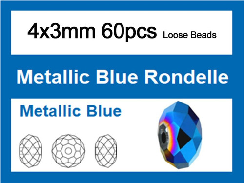 4x3mm Metallic Blue Crystal Faceted Rondelle Loose Beads 60pcs. [iuc1b21]