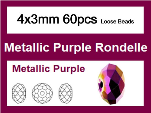 4x3mm Metallic Purple Crystal Faceted Rondelle Loose Beads 60pcs. [iuc1b22]