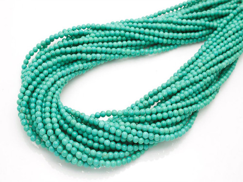 3mm Green Turquoise Round Beads 15.5" stabilized [3d22]